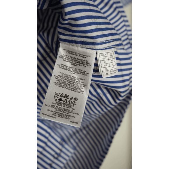 Brooks Brothers Blue Striped Sz 10 Cotton Blouse 3/4 Sleeve‎ Shirt w/ Red Fleece - Picture 6 of 6